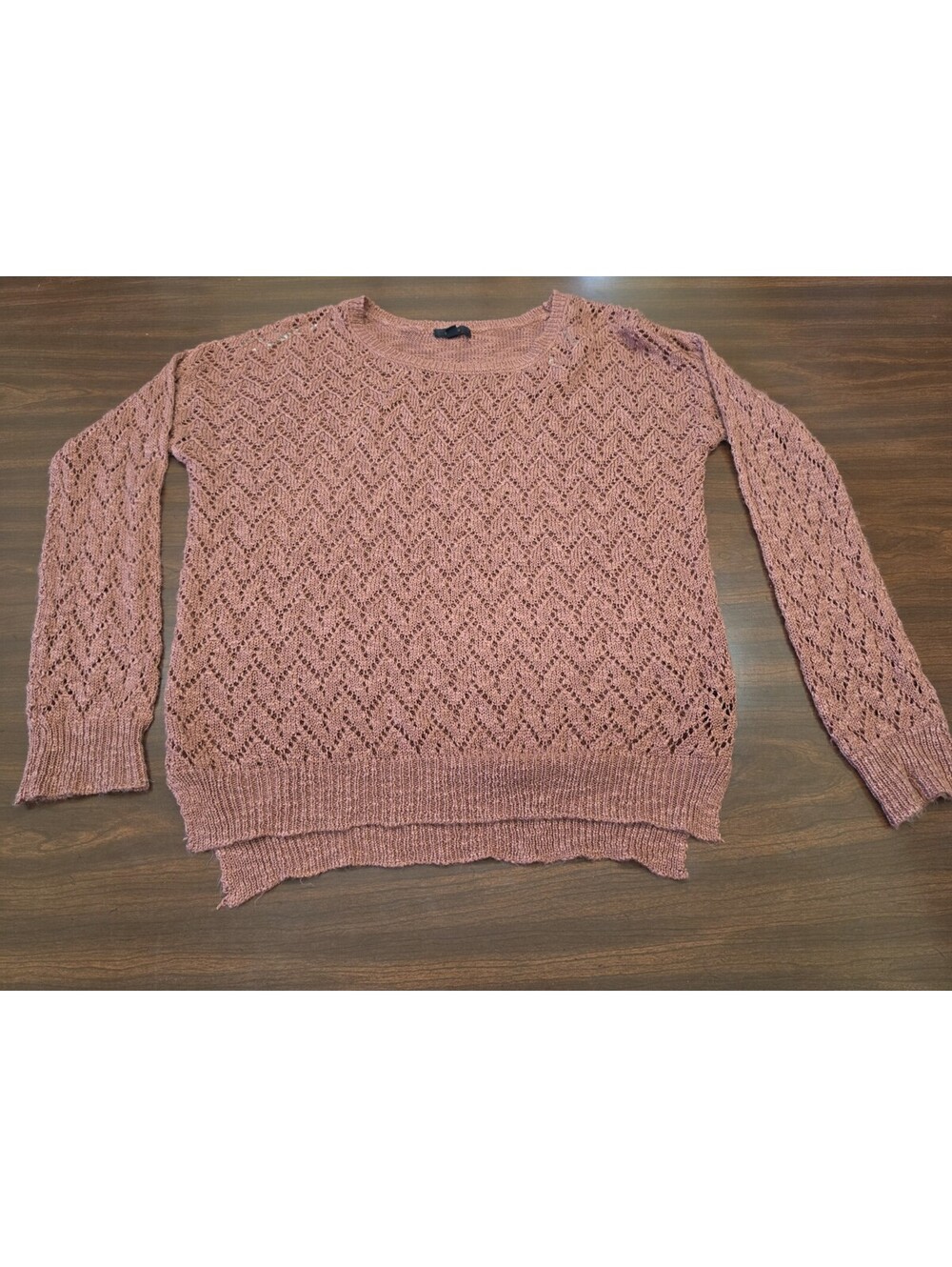 Mine Womens L Dusty Rose Open Knit Sweater Lightweight Pullover Boho Cottagecore